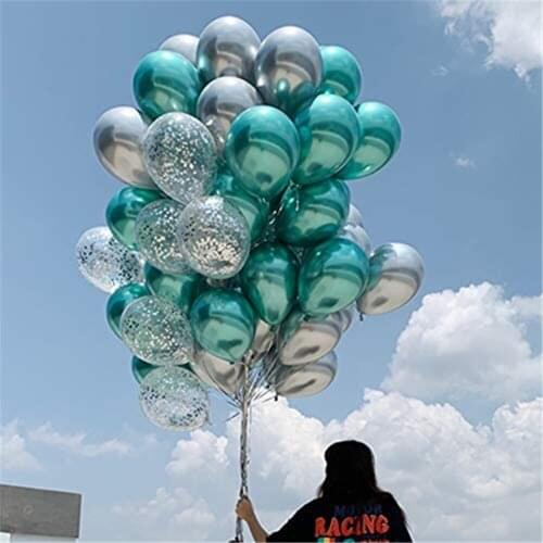 30Pcs Metallic Silver Green Balloons Set 12 inch Confetti Latex Balloon Birthday Party Unicorn Baby Shower Wedding Decorations