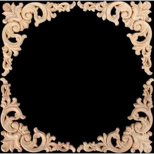 4pcs/set Woodcarving Flower Decal Corner Carved European Style Hollowed Frame Door Decor Wall Furniture Wood Jewelry Wine Box