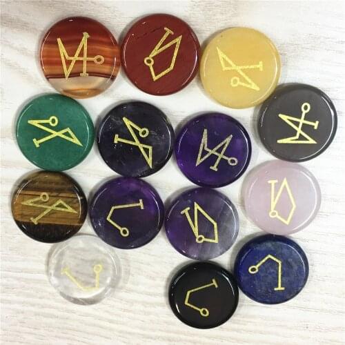4PCS Round Gem Carving Religious Four Angel Symbols Constellation Natural Crystal Reiki Topazs Raw Stone Bare Stone Decoration