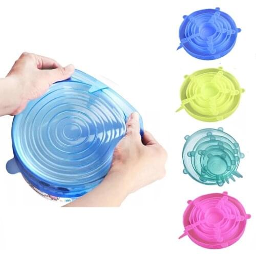 6Pcs Silicone Stretch Lids Reusable Food Packaging Fresh-keeping Cover Bowl Pot Microwave Lid Dish Cover Kitchen Accessories