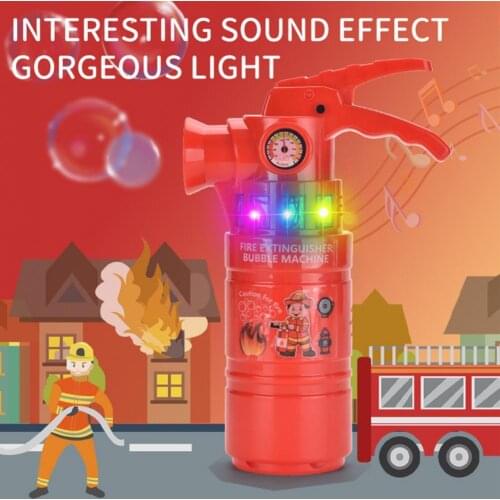 80% Hot Sale Bubble Blower Toy Warning Sound Flashing Light Red Extinguisher Bubble Machine for Gift