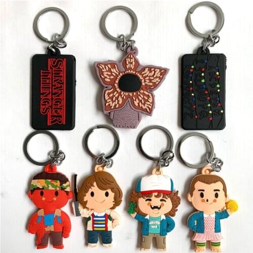 Cute Stranger Things Figure Keychain PVC Silicone Key Chain Double Side Cartoon Key Ring Kids Trinket Key Holder Gift U0816