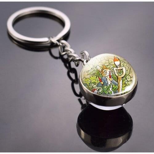 Bunny key ring owl duck Sphere Crystal Ball Glass Double Side Glass Pendant Jewelry gift for kids daughter gril cute keychain