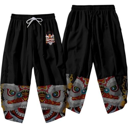 Lion Dance Printed Thin Japanese Streetwea Casual Loose Elastic Waist Cosplay Trousers Women Men Harem Pants Oversize 6XL