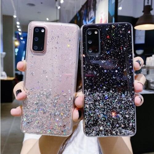 Bling Glitter Case For Samsung Galaxy Note 20 Ultra S20 fe Plus Soft Transparent Phone Cover capa for Sansung Note20 Ultra Case
