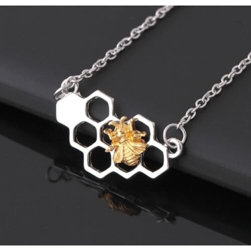 Dropshipping Silver Gold Bee On The Honeycomb Necklaces & Pendants fashion animal geometric necklace Charm custom jewelery