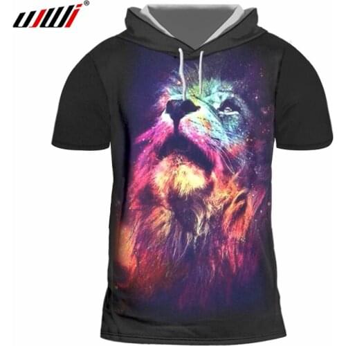 UJWI Anime Tshirt With Hood New Harajuku Mens 3d Lion King Printed Cap T-shirts Hoody Hombre Hip Hop O Neck Blouse Shirts 7XL