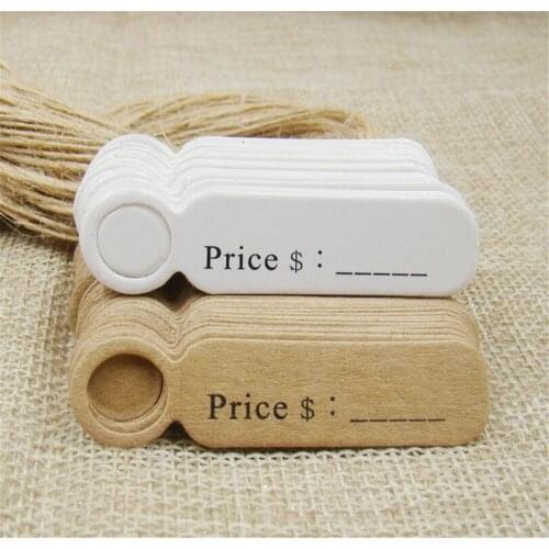 Hot 400set/lot 5*1.3cm 100pcs kraft paper blank price label tag for production price hanging tag description cute shape