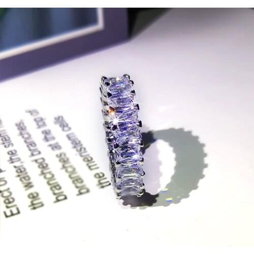 Delicate Female Rings 925 Sterling Silver Dazzling Full White Single Row AAA Zircon Rings for Women Gir Jewelry Gift Anillos