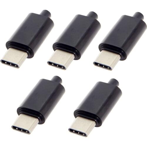 Jimier 5pcs/lot DIY 24pin USB Type C USB-C Male OTG Host Type 5.1k Resistor with Black Housing Cover