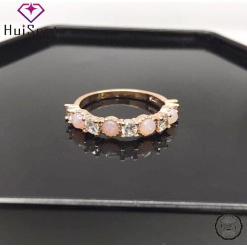 HuiSept Trendy 925 Silver Ring Jewelry Round Shape Opal Zircon Gemstone Fashion Ornament for Women Wedding Party Rings Wholesale