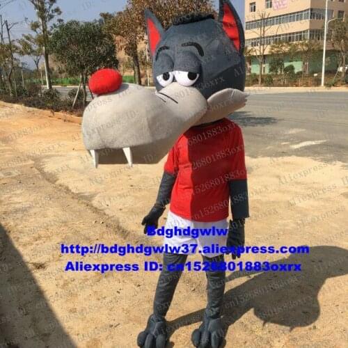 Grey Red Big Mouth Wolf Mascot Costume Adult Cartoon Character Outfit Suit Playground Schoolyard Promotional Events zx2420