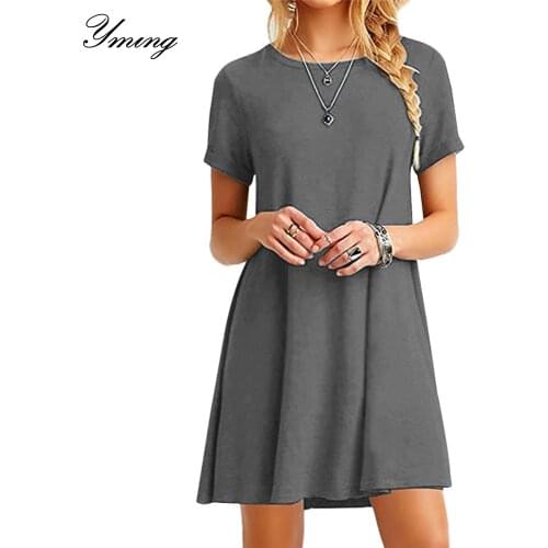 YMING Summer Dress Women Party Beach Shirt Dresses Plus Size Casual Dress Vestidos White Elegent Female Dresses Sundress
