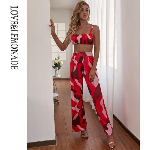 LOVE&LEMONADE Sexy Tube Top Strap Red Geometric Print Straight Two-Pieces Set LM83359