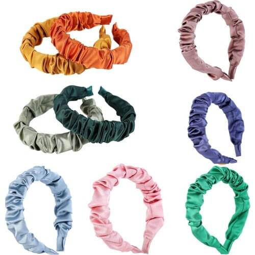 Multicolor Retro Pure Color Satin Wrinkled Headband Girls Hair Accessories Simple Hair Loop