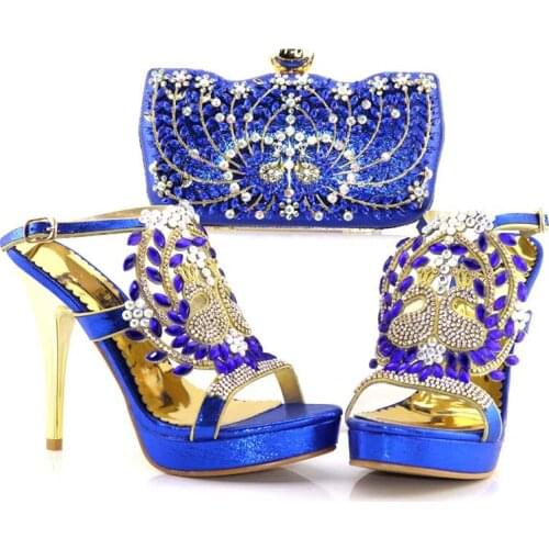 2021 Latest Blue Color African Shoes With Matching Bags For Wedding Italian design Style Women Wedding Shoes And Handbag Set
