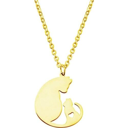 New Couple Cat Necklace High Quality 304 Stainless Steel Cat Pendant Necklace Mothers Day Jewellery Gift