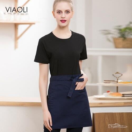 New short Aprons With Pockets Denim Half Body Cotton Cafe Cowboy Uniform Unisex Aprons for Woman Men Kitchen Chef Waiter Cooking