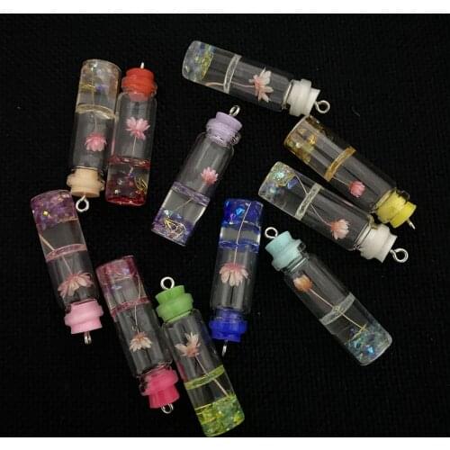 Wholesale 10pcs/pack Transparent Resin Mini Glass Bottle Lotus Diamond Pendant DIY Jewelry Making Fashion Jewelry Accessories