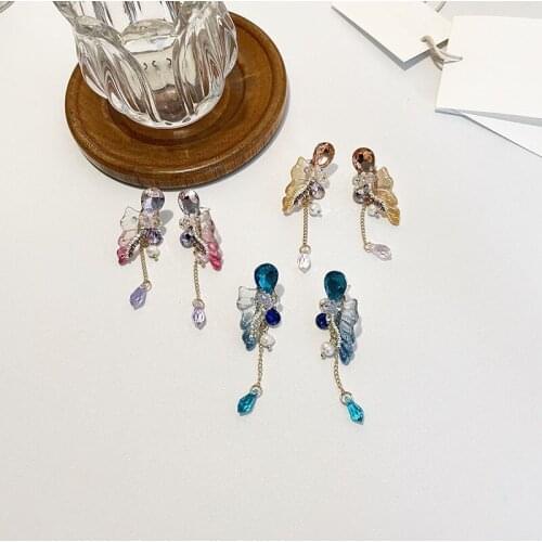 Origin Summer Vintage 3 Designs Arcylic Butterfly Dangle Earring for Women Girls Rhinestone Long Tassel Metallic Earring Jewelry