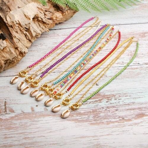 2020 4mm Bohemian Beads Shell Pendant Necklace Women Girls Gold Neck Chain Necklace Party Jewelry