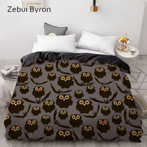 3D Print Custom Duvet Cover black owl,Comforter/Quilt/Blanket case Queen/King,Cartoon Bedding for kids/baby/children,drop ship