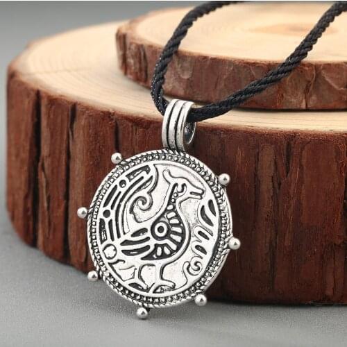QIAMNI Lucky Bird Peace Odins Ravens Animal Amulets Necklace Pendant Norse Slavic Religious Viking Pagan Mythology Men Jewelry