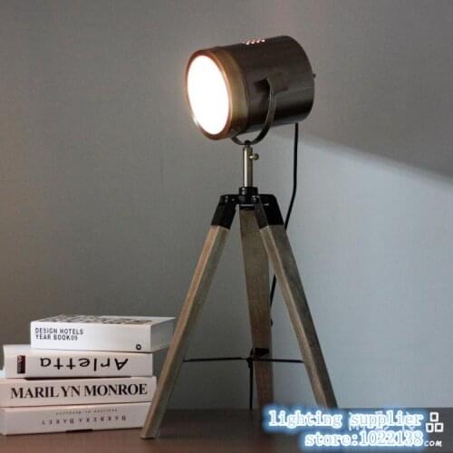 RETRO Royal Air Force Wood tripod Table Search Light Lantern,Silver and brown color E14 vintage table lamp desk lighting fixture