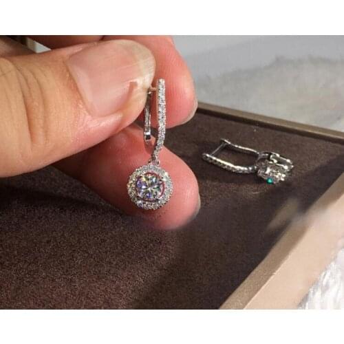 Luxury Jewelry 925 Sterling Silver Round Cut White AAAAA Cubic Zircon Clip Earring Women Wedding Bridal Earring Gift