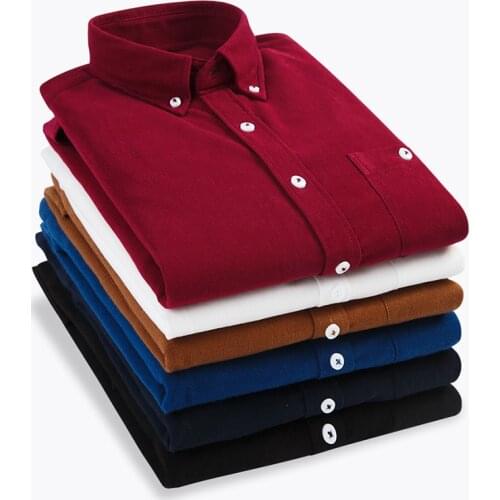 New mens Spring Autumn business casual solid color corduroy long-sleeved shirt mens British retro slim shirt plus size S-5XL