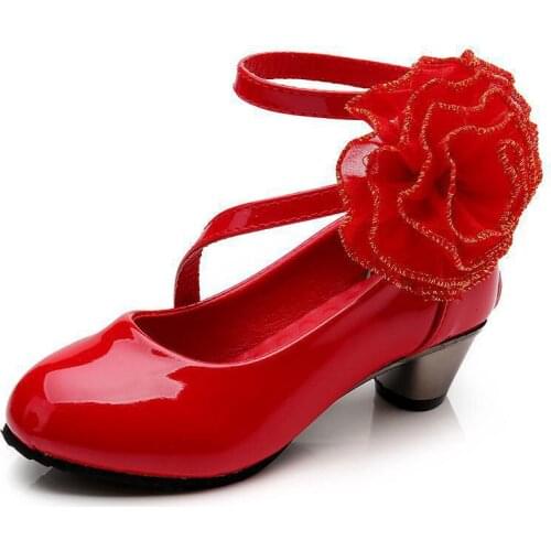 Flower Girls Leather Shoes Children Red Princess Sandals Fashion High Heels Wedding Dress Party Shoes Kids Summer Student Shoes