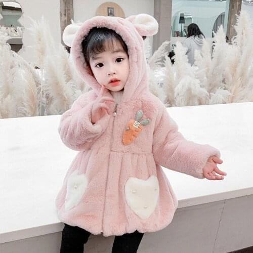 Autumn Winter Baby Girls Jacket Kids Flannel Thicken Coats Artificial Fur Warm Hooded Children Overcoat infant Girls Clothes