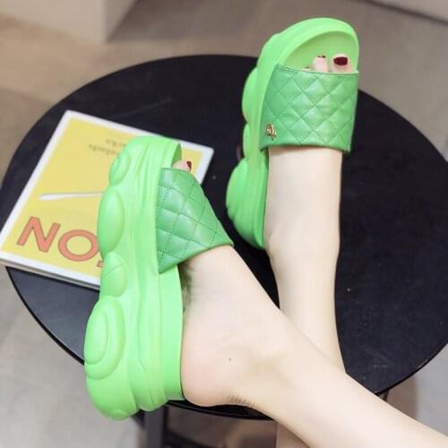 Yellow Green White Brand Platform Women Slipper Summer leisure Slides cozy leather Slippers Thick bottom Casual Ladies Slides