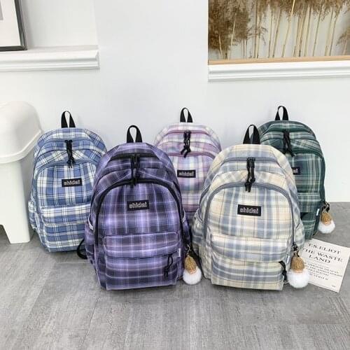 Student New Cute Women Backpack Plaid Canvas Fabric School Bag Girl Luxury Book Kawaii Backpack Harajuku School Backpack