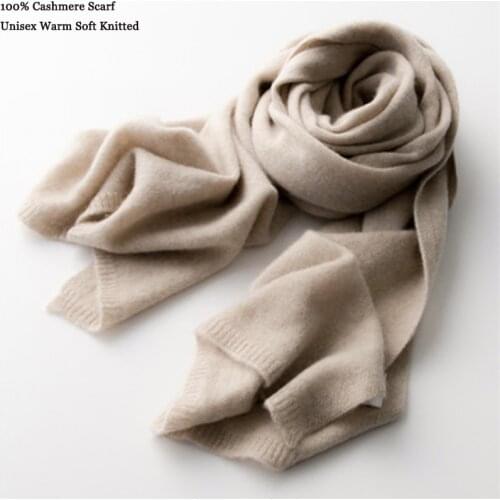 Knitted 100% Cashmere Scarf Women Fashion Basic Solid Color Real Cashmere Scarf Lady Soft Warm Large Long Wrap Shawl Men Unisex