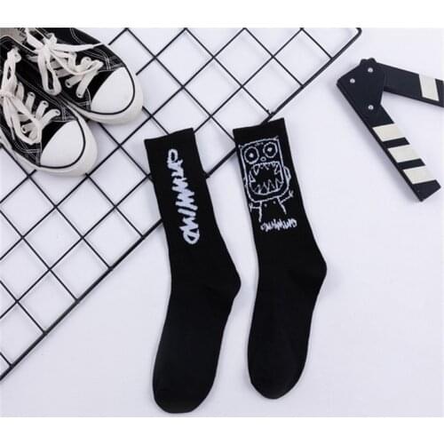Japanese Cotton Cartoon Pattern Hip Hop Style Breathable Mid Tube Socks Skateboard Socks 1 Pair Soft Long Sock for Men
