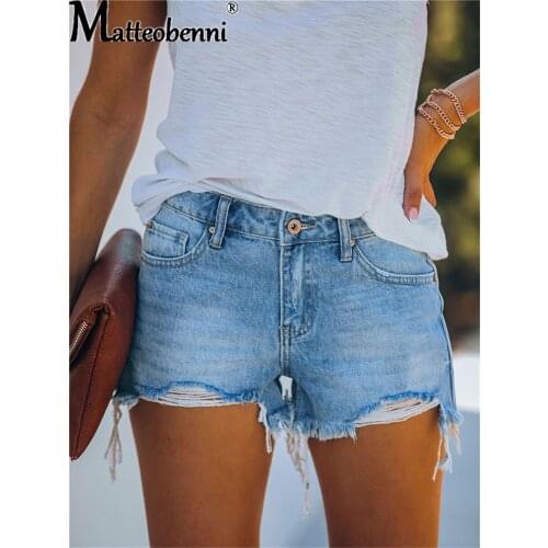 2021 Summer Ripped Denim Shorts Women New Tassel Shorts Mid Waist Sexy Slim Denim Shorts Fashion Casual Streetwear Denim Shorts