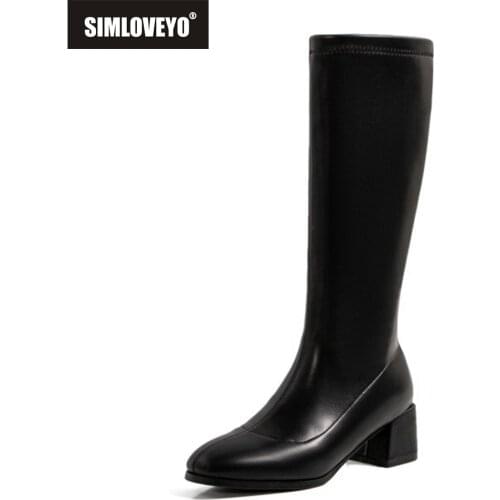 SIMLOVEYO Autumn Winter Block High Heel Boots White Black Womens Shoes Long Knight Ride Knee High Boots Female Shoe Plus Size