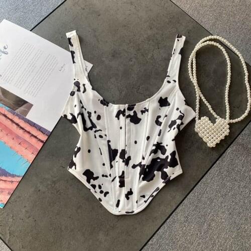 Women O Neck Sling Vest 2021 Summer Fashion Ladies High Street Sexy Vest Female Cow Flower Point Cropped Vest Top