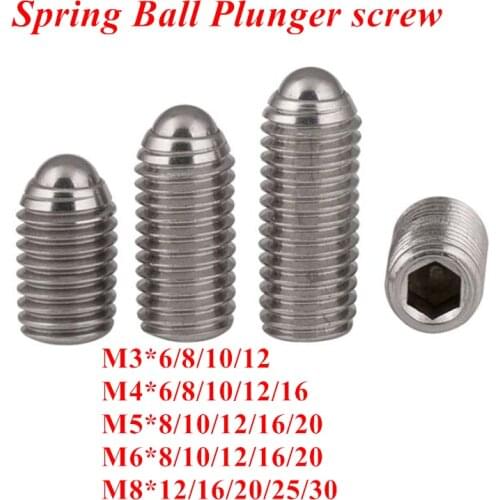 10pcs M3 M4 M5 M6 M8 Hex Socket Spring Ball Plunger Set Screw 304 stainless steel wave beads positioning marbles tight screws