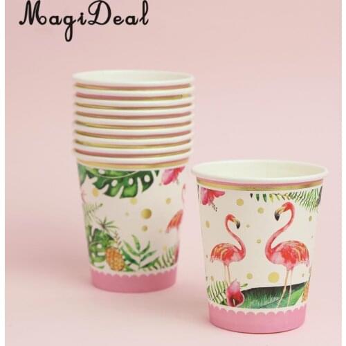 10pcs Tropical Flamingo Paper Disposable Cups Birthday Party Tableware Decor