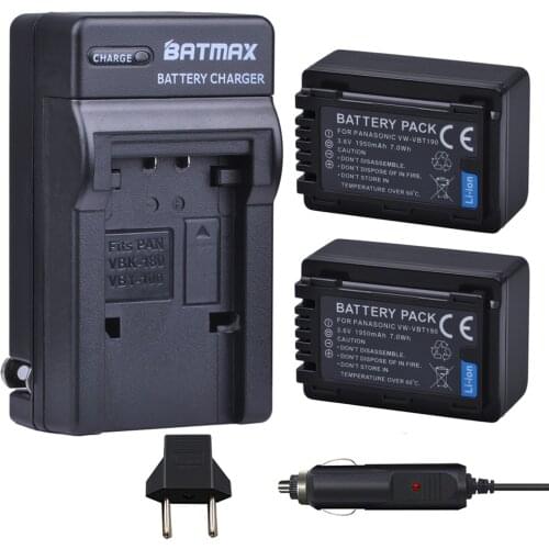 2pcs 1950mAh VW-VBT190 VBT190 Battery+Charger For Panasonic HC-V800GK/808GK,HC-V110,HC-V130,HC-V160, HC-V180, HC-V201, HC-V210