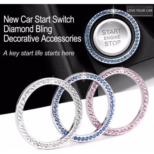 40mm/1.57" Auto Car Bling Decorative Accessories Automobiles Start Switch Button Decorative Diamond Rhinestone Ring Circle Trim