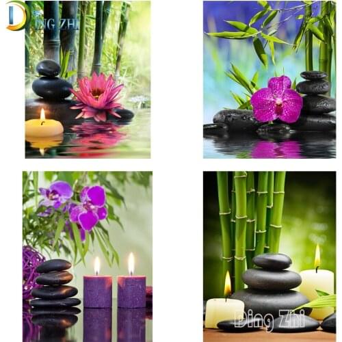 5D Diamond Painting Fashion Bamboo,Flower,Spa Stone Square/Round Embroidery Cross Stitch Kit Mosaic DIY Club Spa Decor Gift