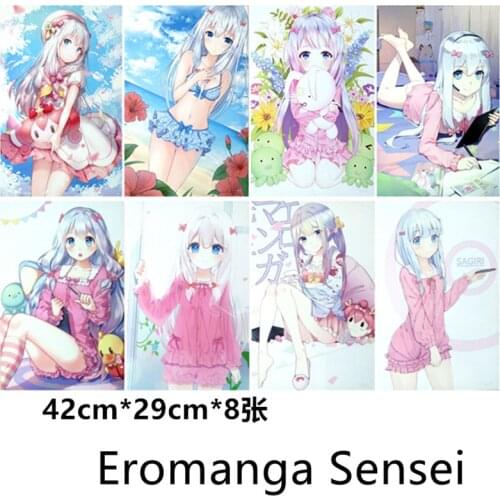 8 pcs/lot Anime Eromanga Sensei Embossed posters Toy Poster sticker for gifts Size 42x29CM