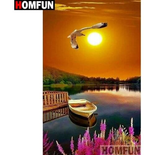 HOMFUN Full Square/Round Drill 5D DIY Diamond Painting "Boat sunset" 3D Diamond Embroidery Cross Stitch Home Decor A18956