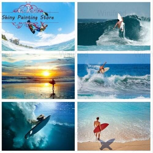 5D DIY Diamond Painting Summer Sea Surfing Beach Landscape Diamond Embroidery Cross Stitch Kit Home Decoration Wall Art Hobby