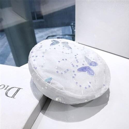 Summer beret hat female thin organza breathable sequin butterfly painter hat white fairy temperament beanie hat