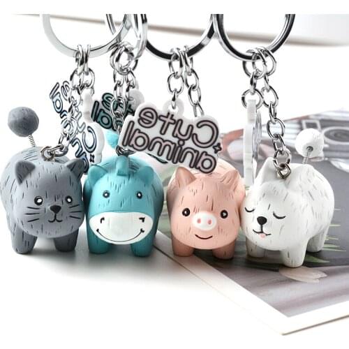 Cute Rabbit Cat Pig Horse Keychain Cartoon Animal Key Chain Girl Women Charm Bag Trinkets Pendant Car Keyrings Gifts Wholesale