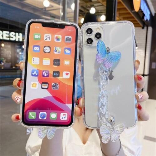 Luxury Diamond Butterfly Bracelet Phone Case for Xiaomi Mi 9 9T 10 Pro 9A Redmi 8 T 8A 7A 5A Note 9 6 7 Crystal Wristband Cover